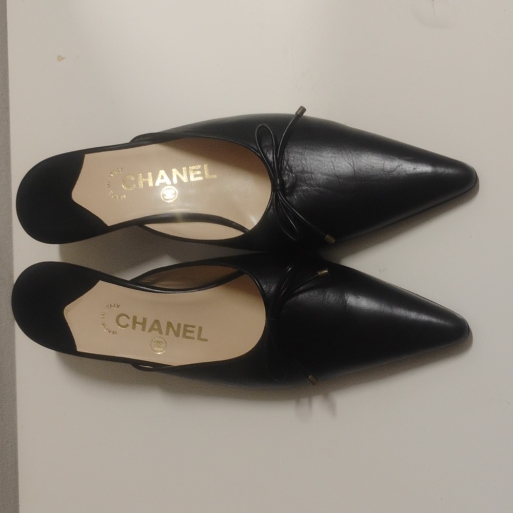 Chanel Black Leather Mules with Bow